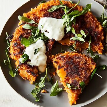 Sweet Potato–Apple Rösti With Leafy Greens & Sour Cream